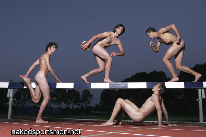 Naked men at stadium